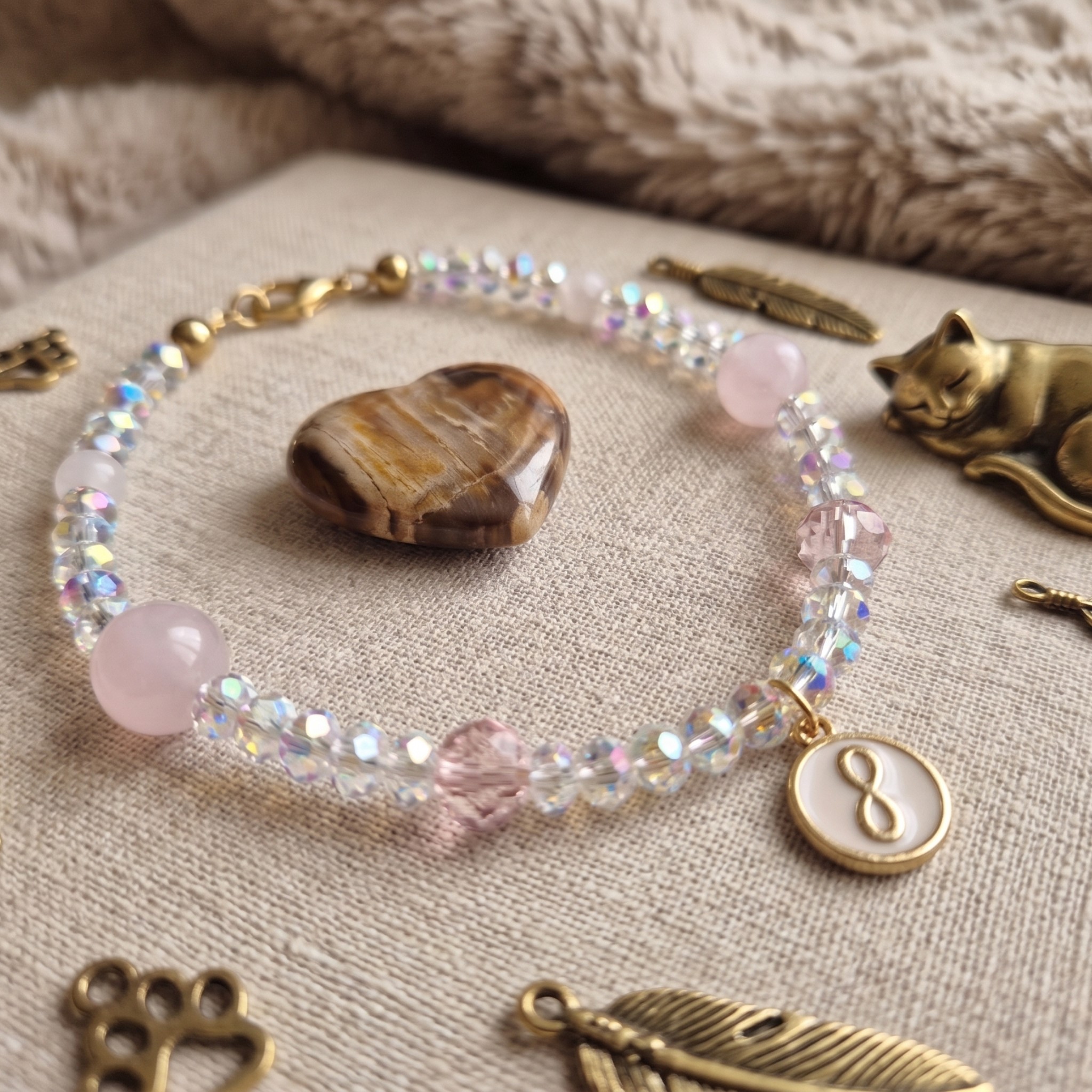 Collana per Cani "Tiffany Infinity" con Quarzo Rosa e Simbolo dell'Infinito